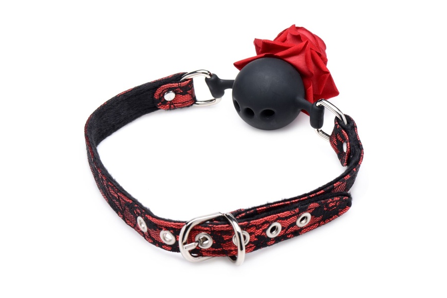 Кляп з трояндою Master Series: Eye-Catching Ball Gag With Rose, чорно-червоний , SO8794 SO8794 фото