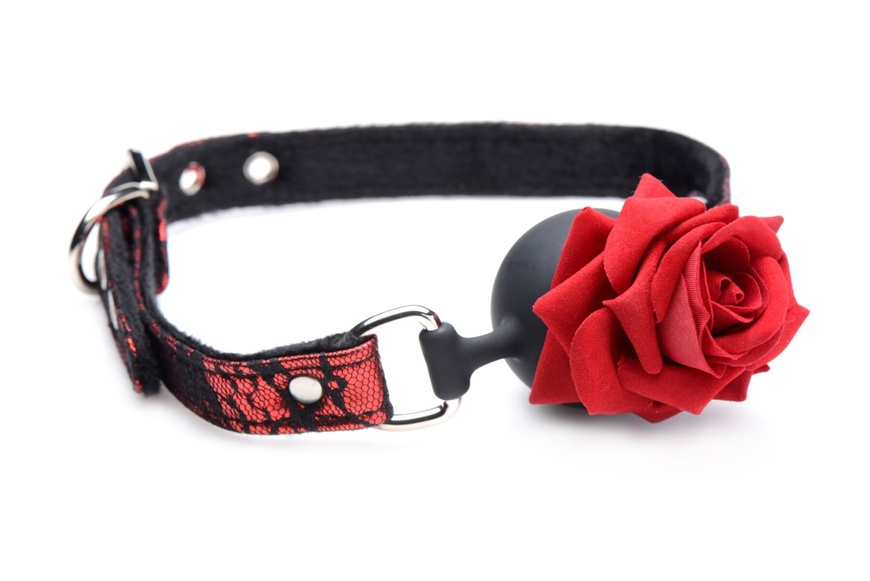 Кляп з трояндою Master Series: Eye-Catching Ball Gag With Rose, чорно-червоний , SO8794 SO8794 фото