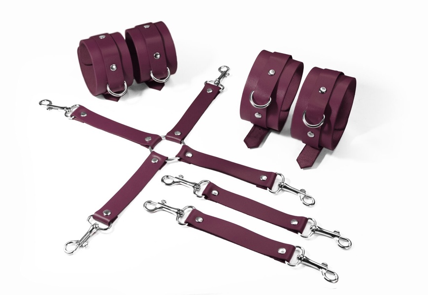 Набір для БДСМ 3 в 1 Feral Feelings BDSM Kit 3 Burgundy, burgundy, наручники, поножі, хрестовина , SO8271 SO8271 фото