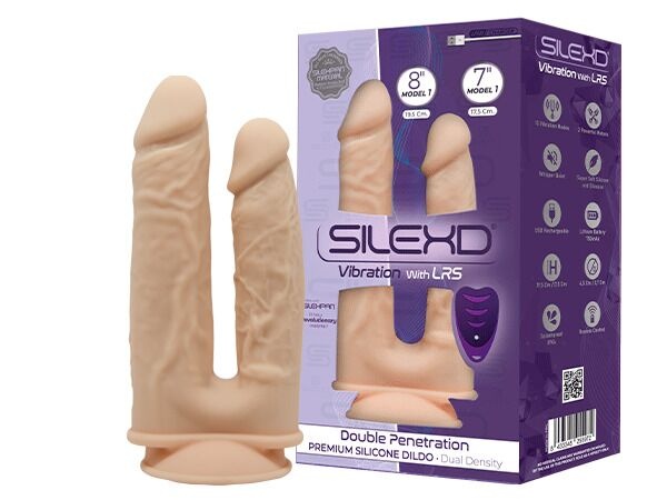 Подвійний фалоімітатор з вібрацією SilexD Double Gusto Vibro Flesh (Model 1 size 8" & 7") + LRS, діа , SO8209 SO8209 фото