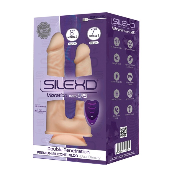 Подвійний фалоімітатор з вібрацією SilexD Double Gusto Vibro Flesh (Model 1 size 8" & 7") + LRS, діа , SO8209 SO8209 фото