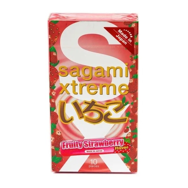 Ультратонкі презервативи із натурального латексу Sagami Xtreme Strawberry, 10 шт, 0,04 мм, 11854 11854 фото