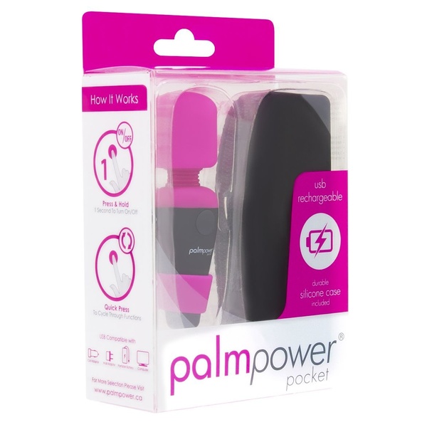 Міні вібромасажер PalmPower Pocket з чохлом на блискавці, водостійкий, перезаряджається, довжина 9 см Рожевий SO2735 фото