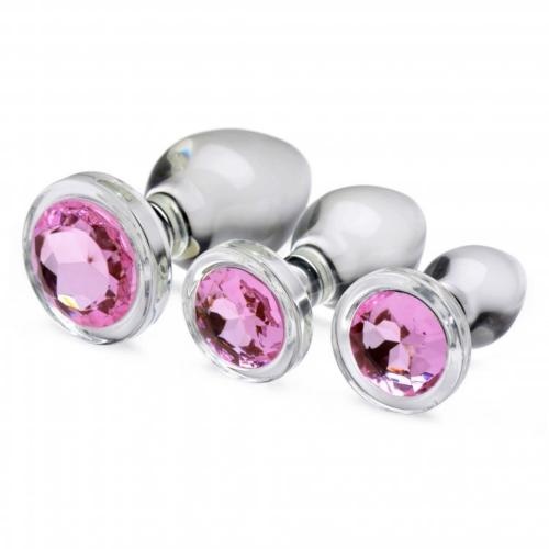 Набор анальных пробок Pink Gem Glass Anal Plug Set из стекла , AG37374