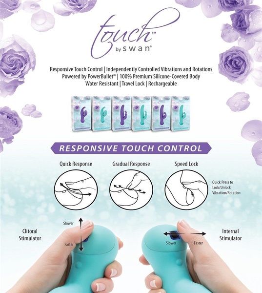 Вибратор-кролик с сенсорным управлением и ротацией Touch by SWAN - Duo Purple, глубокая вибрация Фиолетовый SO2729 SO2729 фото