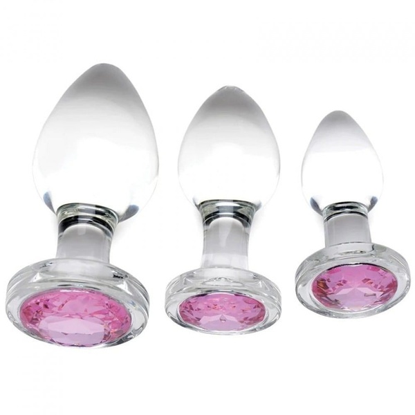 Набір анальних пробок Pink Gem Glass Anal Plug Set зі скла, AG37374