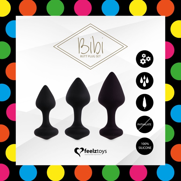 Набір силіконових анальних пробок FeelzToys - Bibi Butt Plug Set 3 pcs Black , SO5065 SO5065 фото