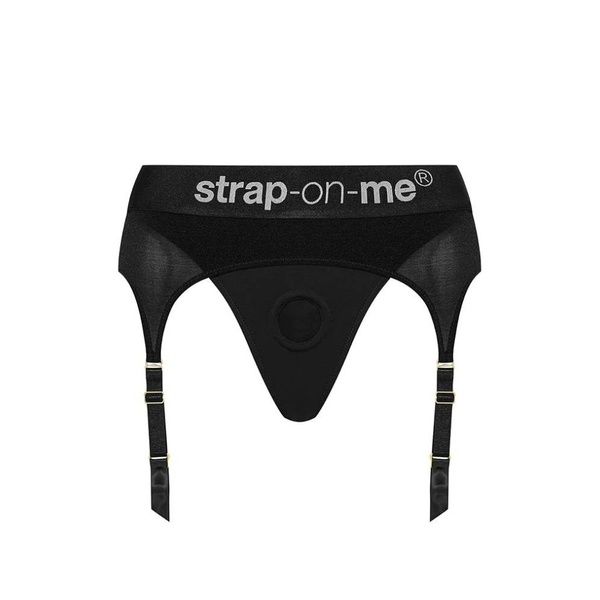 Трусики для страпона, S, с подвязками для чулок Strap-On-Me черные , SOM32140