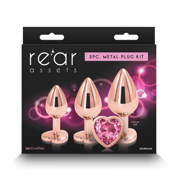 Набір анальних пробок з каменем Rear Assets Trainer Kit Heart Pink, NS18823