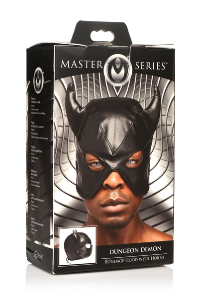 Маска з рогами Master Series: Dungeon Demon Bondage Mask with Horns, чорна , SO8800 SO8800 фото