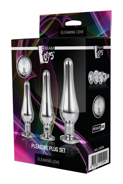 DT21874 набір анальних пробок конічної форми Dream Toys GLEAMING LOVE PLEASURE SET SILVER , DT21874