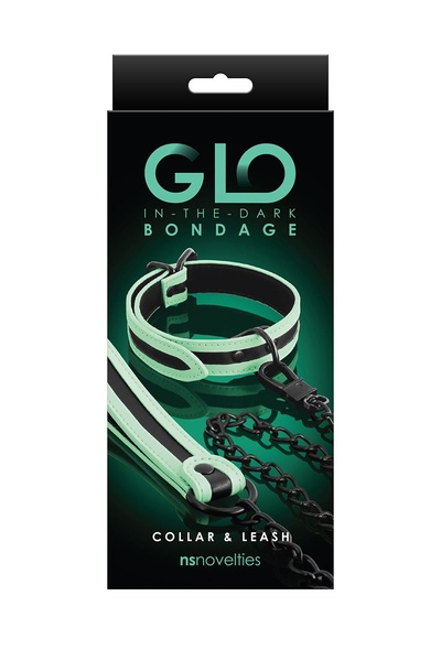 Нашийник з повідцем, світяться у темряві NS Novelties GLO BONDAGE COLLAR AND LEASH GREEN, T280848