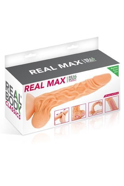 Фалоімітатор із рухомою крайньою плоттю Real Body — Real Max, діаметр 4,3 см, TPE Тілесний, SO1890 SO1890 фото