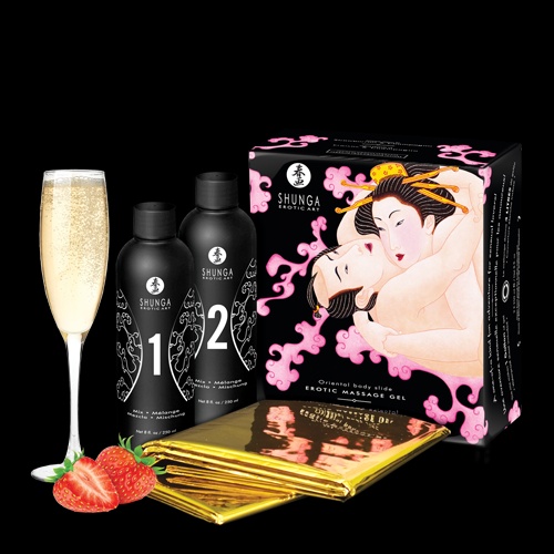 Гель для NURU масажу Shunga Oriental Body-to-Body – Sparkling Strawberry Wine плюс простирадло , SO2551 SO2551 фото