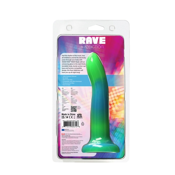 Фалоімітатор, що світиться в темряві, ADDICTION Rave 8″, Glow in the Dark Dildo Blue Green, 20,3 см , SO6849 SO6849 фото