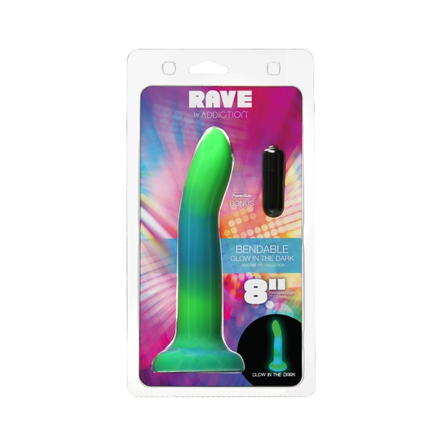 Светящийся в темноте фаллоимитатор ADDICTION Rave 8″ Glow in the Dark Dildo Blue Green, 20,3 см SO6849 SO6849 фото