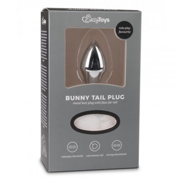 Металлическая анальная пробка с помпоном белый Bunny Tail Plug Easy Toys , 810209