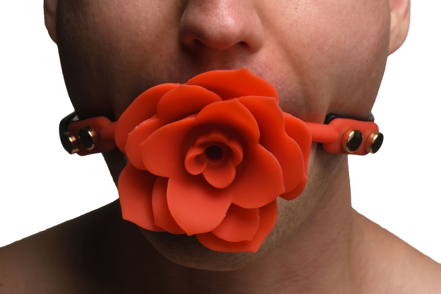 Силіконовий кляп з трояндою Master Series: Blossom Silicone Rose Gag – Red , SO8801 SO8801 фото