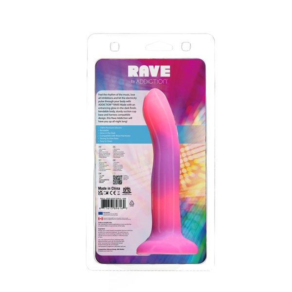 Фалоімітатор, що світиться в темряві, ADDICTION Rave 8″, Glow in the Dark Dildo Pink Purple, 20,3 см , SO6850 SO6850 фото