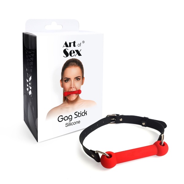 Кляп-палиця на ременях Art of Sex – Gag Stick Silicon, червоний, натуральна шкіра , SO6704 SO6704 фото