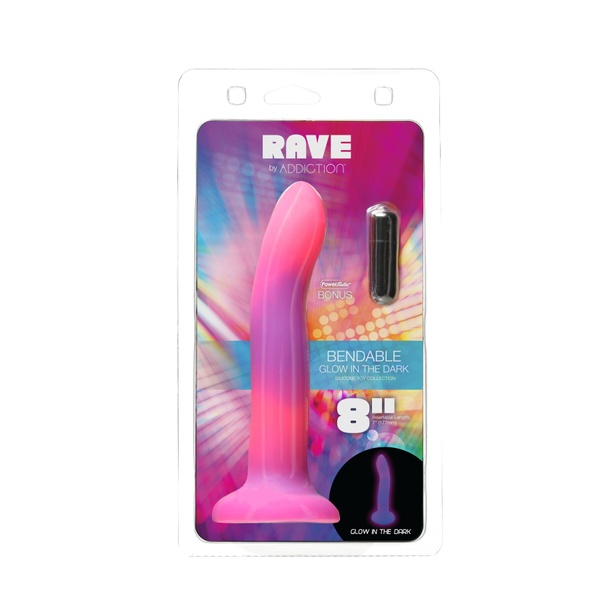 Светящийся в темноте фаллоимитатор ADDICTION Rave 8″ Glow in the Dark Dildo Pink Purple, 20,3 см SO6850 SO6850 фото