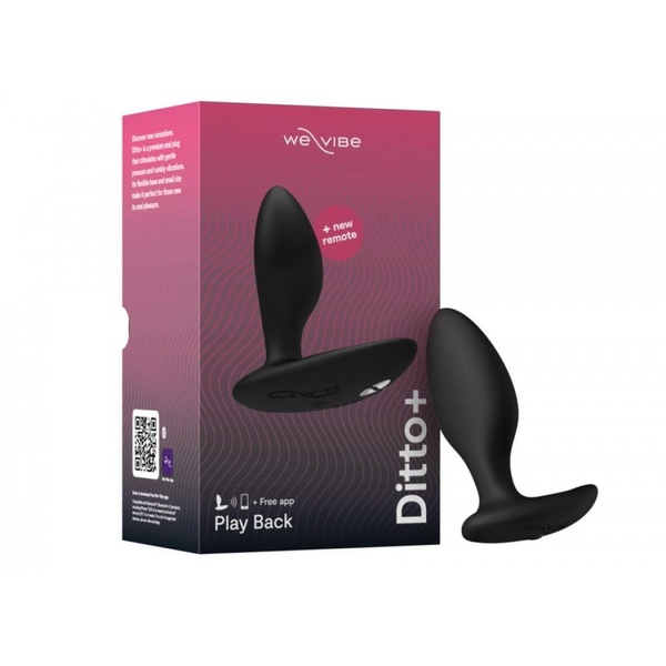 Анальная пробка з вибрацией We-Vibe Ditto+ Satin Black с пультом и управлением с телефона , W44132