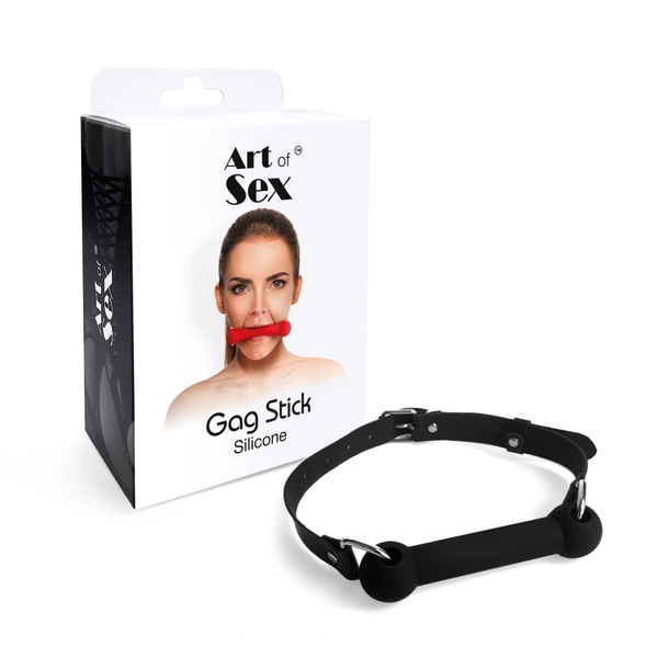 Кляп-палиця на ременях Art of Sex – Gag Stick Silicon, чорний, натуральна шкіра , SO6705 SO6705 фото