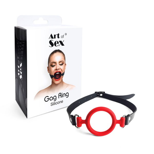 Кляп-розширювач силіконове кільце Art of Sex – Gag ring, червоний, натуральна шкіра , SO6706 SO6706 фото