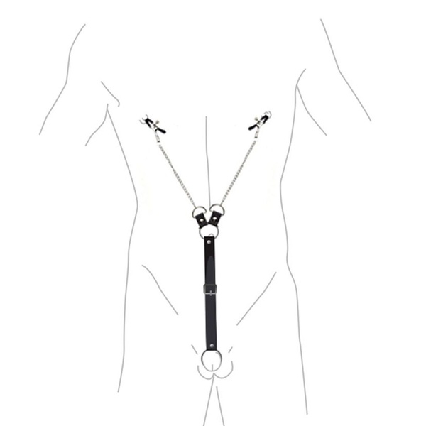 Зажимы для сосков с фиксацией на пенисе Art of Sex – Nipple Clamps for Men, экокожа SO5146 SO5146 фото