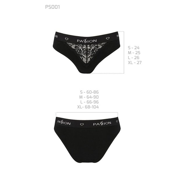 Трусики з широкою гумкою і мереживом Passion PS001 PANTIES S, black , SO4161