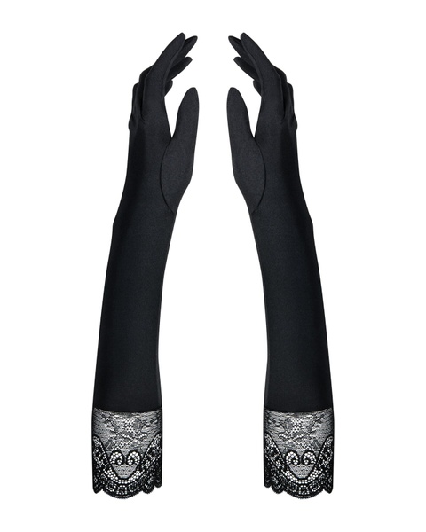 Високі рукавички з каменями та мереживом Obsessive Miamor gloves, black, SO7716 SO7716 фото