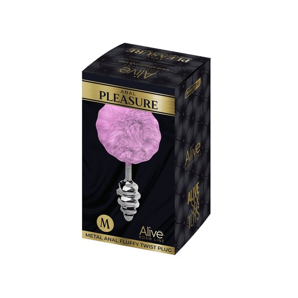 Металлическая анальная пробка Кроличий хвостик Alive Fluffy Twist Plug M Purple, диаметр 3,4 см SO6308