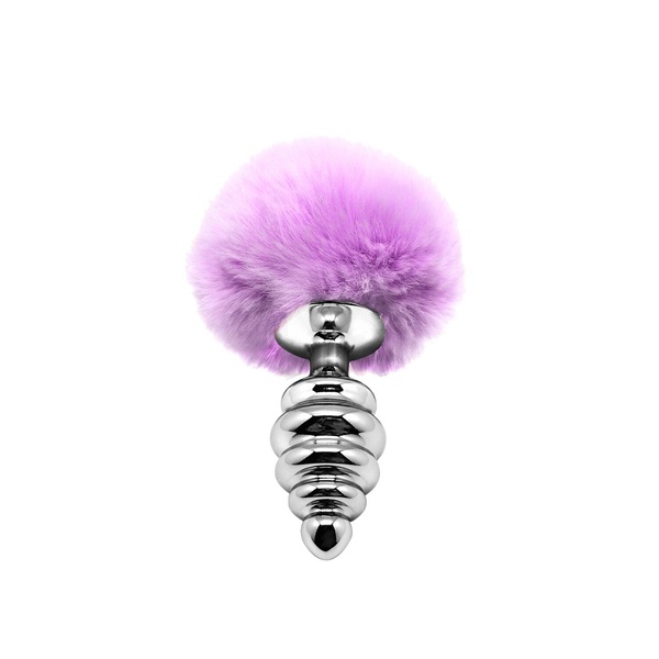 Металлическая анальная пробка Кроличий хвостик Alive Fluffy Twist Plug M Purple, диаметр 3,4 см SO6308