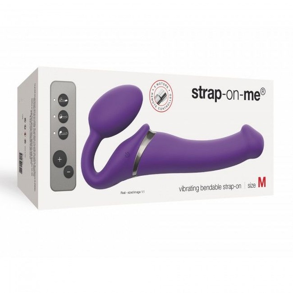 Безремневой страпон с вибрацией Strap-On-Me Vibrating Violet M диаметр 3,3см, пульт ДУ, регулируемый SO3825 SO3825 фото