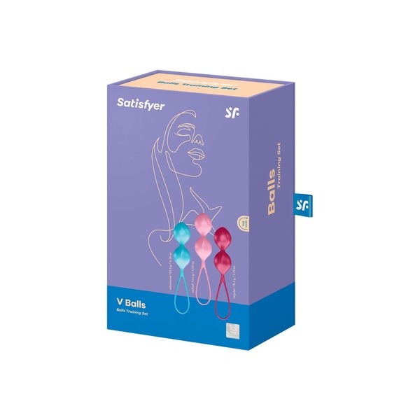 Вагінальні кульки Satisfyer V Balls (3 пари), діаметр 3,4 см, маса 79-114-150г, монолітні Блакитний/рожевий/червоний, SO2301 SO2301 фото