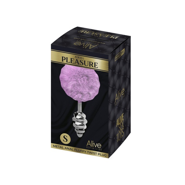 Металева анальна пробка Кролячий хвостик Alive Fluffy Twist Plug S Purple, діаметр 2,9 см , SO6306