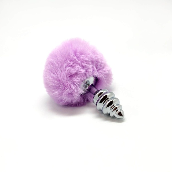 Металлическая анальная пробка Кроличий хвостик Alive Fluffy Twist Plug S Purple, диаметр 2,9 см SO6306