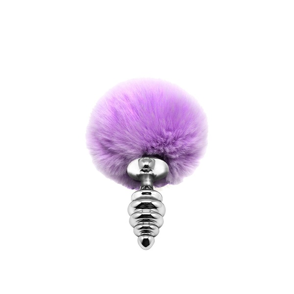 Металлическая анальная пробка Кроличий хвостик Alive Fluffy Twist Plug S Purple, диаметр 2,9 см SO6306