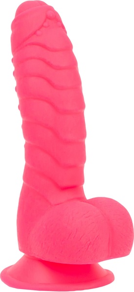 Ребристий фалоімітатор на присосці ADDICTION — Tom 7″ Dildo With Balls — Pink, віброкуля в подарунок , SO5585 SO5585 фото