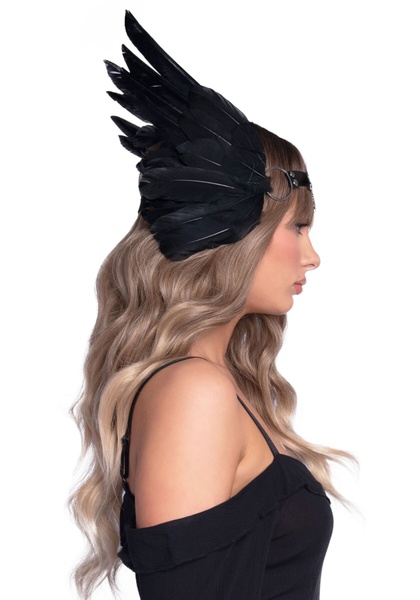 Пов’язка на голову з крилами Leg Avenue Feather headband Black, пір’я та натуральна шкіра , SO7944 SO7944 фото