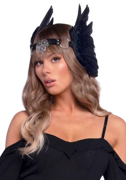 Повязка на голову с крыльями Leg Avenue Feather headband Black, перья и натуральная кожа SO7944 SO7944 фото