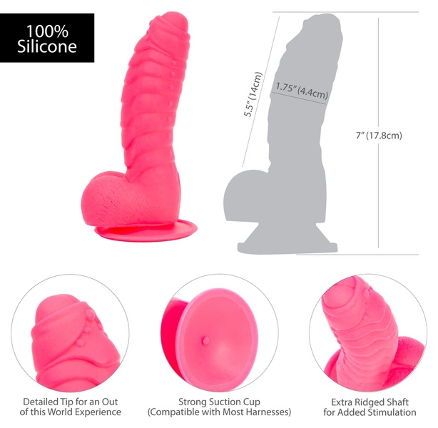 Ребристий фалоімітатор на присосці ADDICTION — Tom 7″ Dildo With Balls — Pink, віброкуля в подарунок , SO5585 SO5585 фото