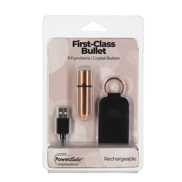 Віброкуля PowerBullet First-Class Bullet 2.5″ з Key Chain Pouch, Rose Gold, 9 режимів вібрації Рожеве золото, SO6847 SO6847 фото