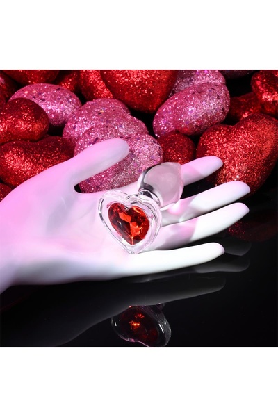 Стеклянная анальная пробка ADAM ET EVE RED HEART GEM GLASS PLUG SMALL , T840731