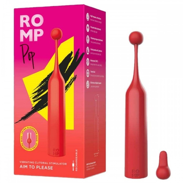 Вибратор для клитора с двумя насадками Romp Pop, красный, 14.3 х 2.4 см , 23520/RPPT1SG7