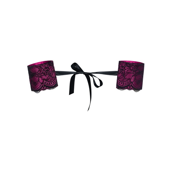 Атласные наручники-манжеты на лентах Obsessive Roseberry cuffs, pink, украшена кружевом SO7727 SO7727 фото