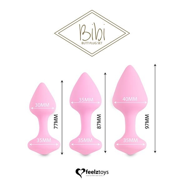 Набір силіконових анальних пробок FeelzToys - Bibi Butt Plug Set 3 pcs Pink , SO4576 SO4576 фото