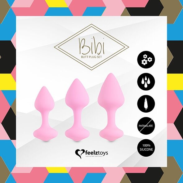 Набір силіконових анальних пробок FeelzToys - Bibi Butt Plug Set 3 pcs Pink , SO4576 SO4576 фото