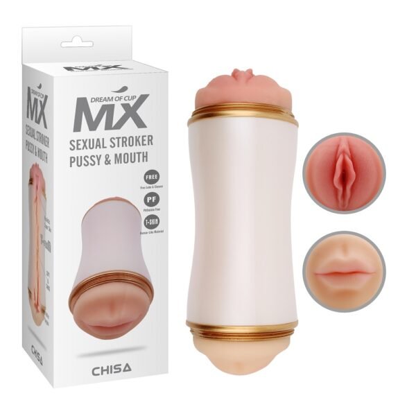 Маструбатор  двосторонній в колбі Chisa Sexual Stroker Pussy & Mouth з кібершкіри
