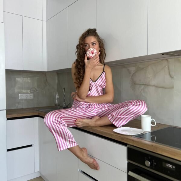 Піжама топ штани шовк армані DO2535 Біло-фіолетовий